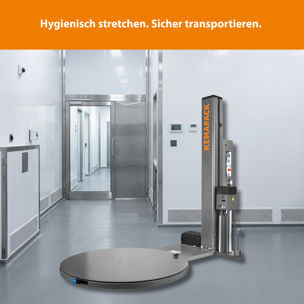 Edelstahl-Palettenwickler für höchste Hygienestandards 