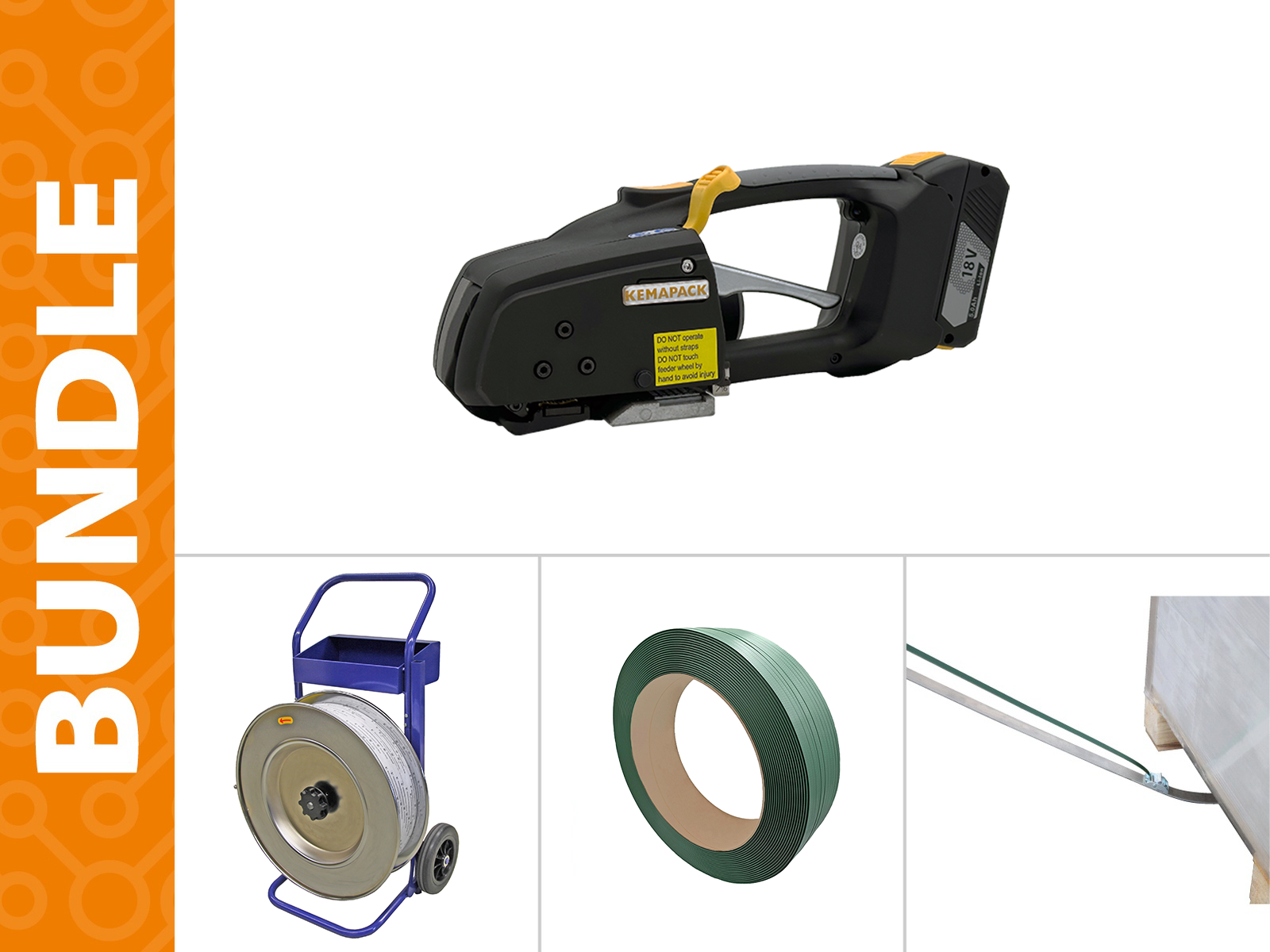 Gewebtes Polyesterband - Set HD 25 mm, 400 m Umreifungsband bis 1400 kg und 125 phosphatierte Klemmen Umreifungsset